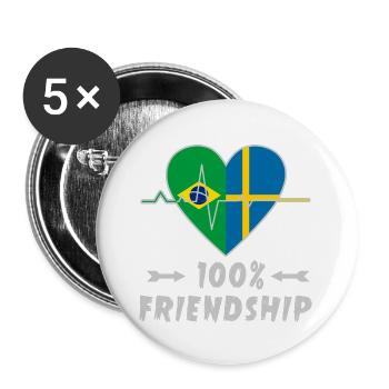 Brazil and Sweden 100% friendship - Buttons large 2.2''/56 mm (5-pack) - white - Front