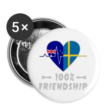 Australien und Schweden 100% Freundschaft - Buttons groß 56 mm (5er Pack) - Weiß - Vorne