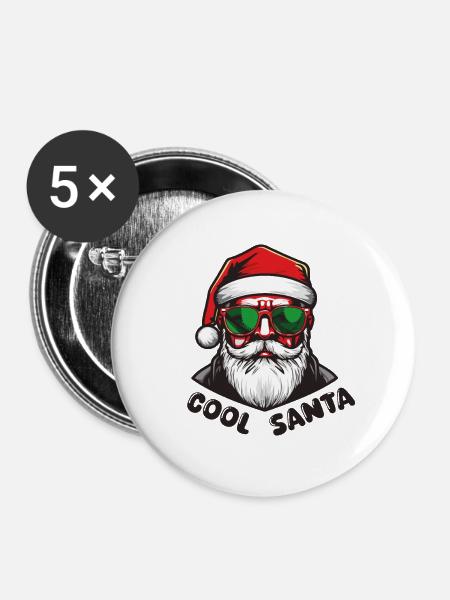 Cool Santa - Buttons groß 56 mm (5er Pack) - Weiß