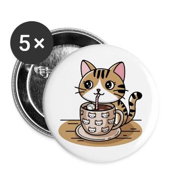 Heiße Schokolade Katze - Buttons groß 56 mm (5er Pack) - Weiß - Vorne