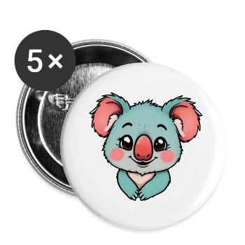 Fröhlicher Cartoon-Koala mit blaugrünem Fell - Buttons groß 56 mm (5er Pack) - Weiß - Vorne