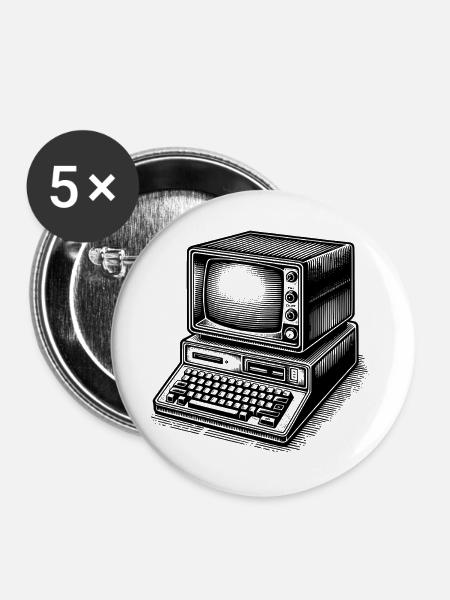 Klassischer Retro-PC - Buttons groß 56 mm (5er Pack) - Weiß