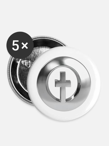 Chrome ,, Kreuzring " Metallic - Buttons groß 56 mm (5er Pack) - Weiß
