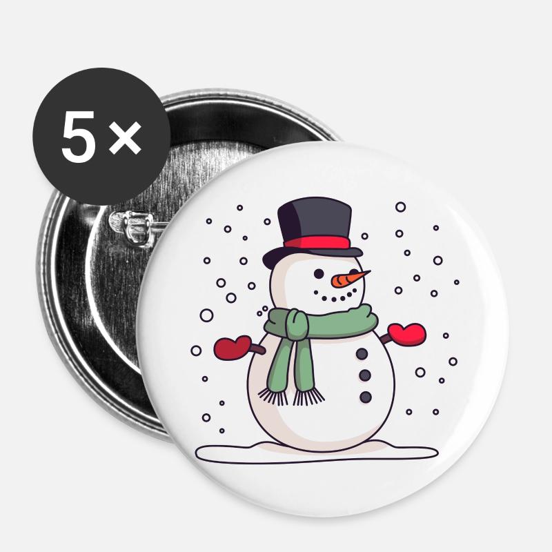 Snowman with hat - Buttons large 2.2''/56 mm (5-pack) - white