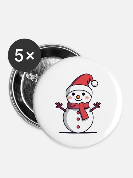 Schneemann mit Weihnachtsmütze - Buttons groß 56 mm (5er Pack) - Weiß