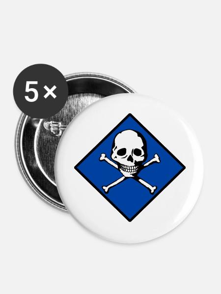 Schädel und Knochen - Buttons groß 56 mm (5er Pack) - Weiß