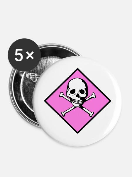 Schädel und Knochen - Buttons groß 56 mm (5er Pack) - Weiß