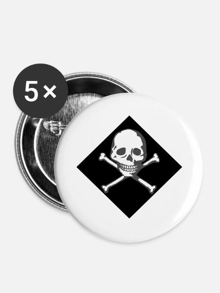 Schädel und Knochen - Buttons groß 56 mm (5er Pack) - Weiß
