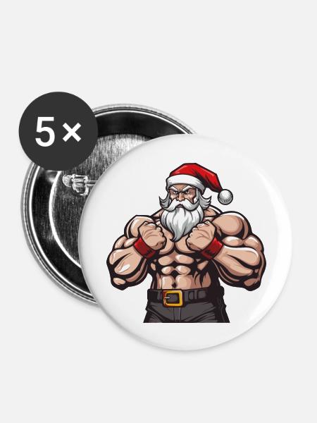 weihnachtsmann stark - Buttons groß 56 mm (5er Pack) - Weiß