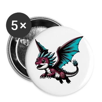 Drache - Buttons groß 56 mm (5er Pack) - Weiß - Vorne