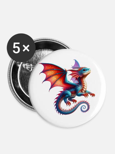 Drache - Buttons groß 56 mm (5er Pack) - Weiß
