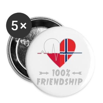 Polen und Norwegen 100% Freundschaft - Buttons groß 56 mm (5er Pack) - Weiß - Vorne