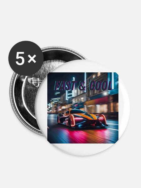Fast und Cool - Buttons groß 56 mm (5er Pack) - Weiß