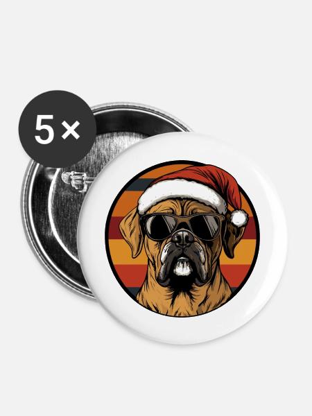 Boxer Hund Weihnachten Cool - Buttons groß 56 mm (5er Pack) - Weiß
