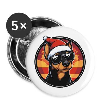 Pinscher chien Noël cool - Lot de 5 grands badges (56 mm) - blanc - Devant