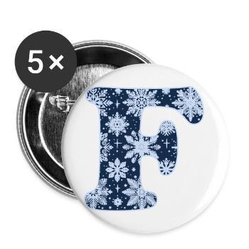 Buchstabe F Schneeflocken - Buttons groß 56 mm (5er Pack) - Weiß - Vorne