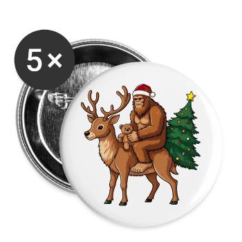 Teddy Santa Bigfoot reitet einen Hirsch Weihnachten - Buttons groß 56 mm (5er Pack) - Weiß - Vorne