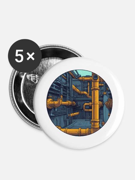 Industrielle Rohrsysteme - Buttons groß 56 mm (5er Pack) - Weiß