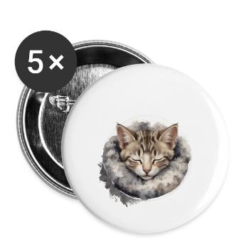 Schlafshirt mit süßer Katze Müde Kätzchen Kuscheln - Buttons groß 56 mm (5er Pack) - Weiß - Vorne