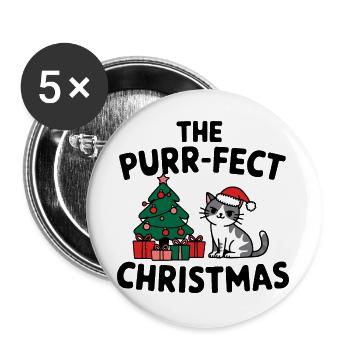 Festive Cat with Christmas Tree - Buttons large 2.2''/56 mm (5-pack) - white - Front
