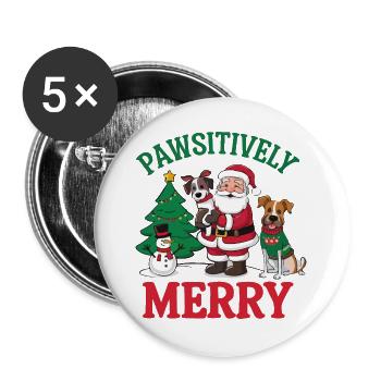 Festliche Pfoten Weihnachten Illustration - Buttons groß 56 mm (5er Pack) - Weiß - Vorne