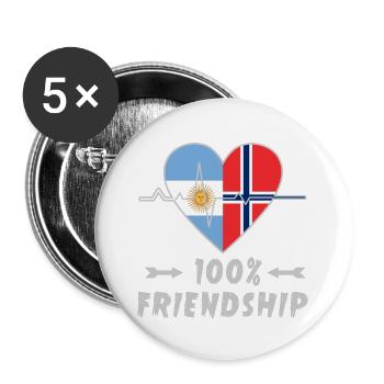 100 % amitié entre l'Argentine et la Norvège - Lot de 5 grands badges (56 mm) - blanc - Devant