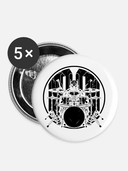 Schlagzeuger Grafik - Buttons groß 56 mm (5er Pack) - Weiß