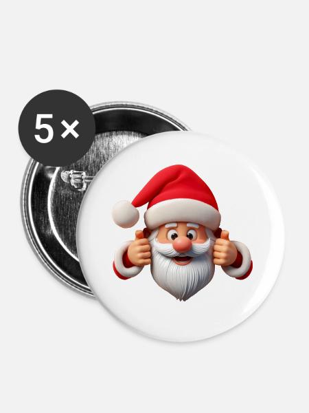 Weihnachtsmann Daumen hoch - Buttons groß 56 mm (5er Pack) - Weiß