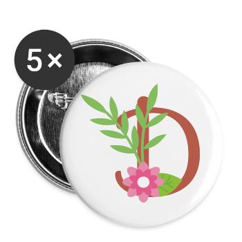 Elegant letter 'D' with flowers - Buttons large 2.2''/56 mm (5-pack) - white - Front