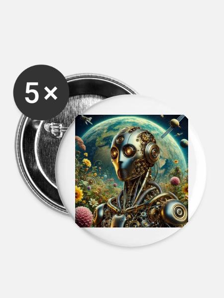Roboter - Buttons groß 56 mm (5er Pack) - Weiß