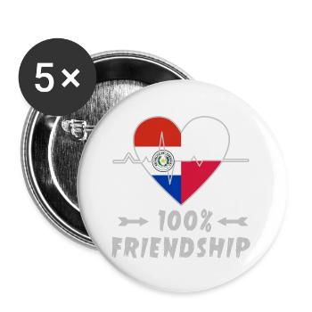 100 % amitié entre le Paraguay et la Pologne - Lot de 5 grands badges (56 mm) - blanc - Devant