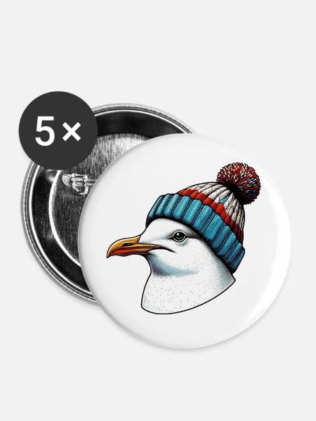 Möwe - Buttons groß 56 mm (5er Pack) - Weiß
