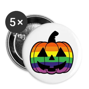 Pumpkin Cartoon with Rainbow Pride Flag Colors - Buttons large 2.2''/56 mm (5-pack) - white - Front