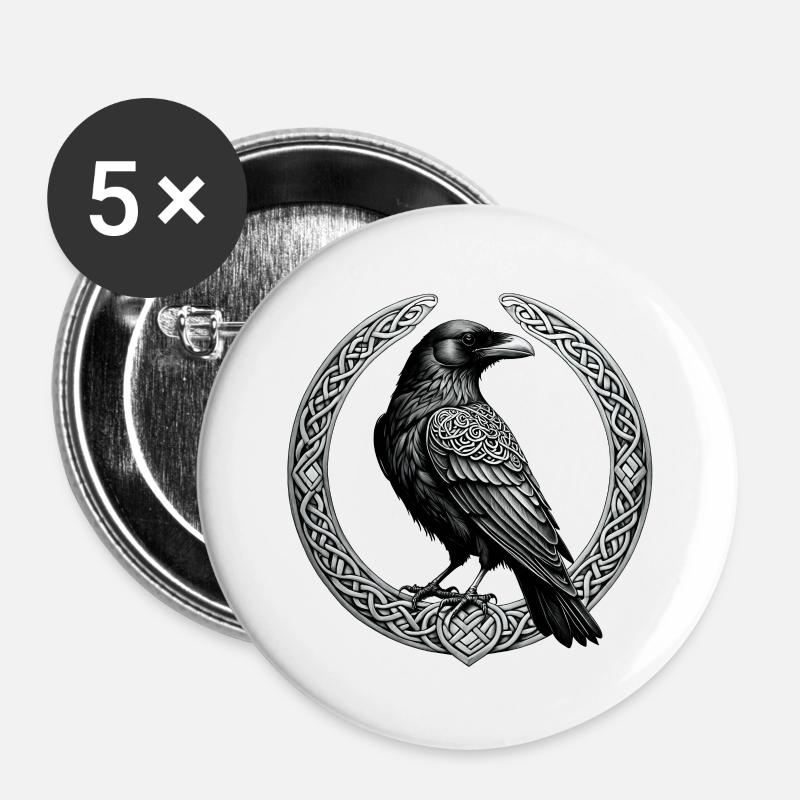 Raven with Celtic Knot 01 - Buttons large 2.2''/56 mm (5-pack) - white