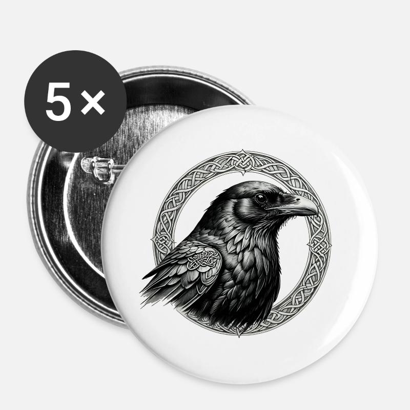 Raven with Celtic Knot 02 - Buttons large 2.2''/56 mm (5-pack) - white