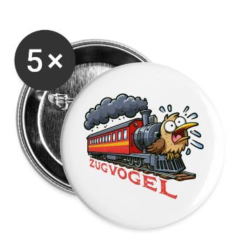 Zugvogel - Witziges Wortspiel im Cartoon Stil - Buttons groß 56 mm (5er Pack) - Weiß - Vorne