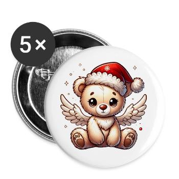 Teddybär Engel-süßer Begleiter der Weihnachtszeit - Buttons groß 56 mm (5er Pack) - Weiß - Vorne