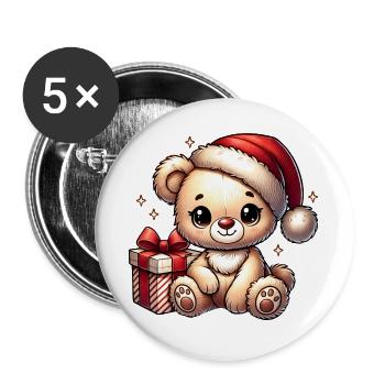 Ours en peluche avec cadeau – motif réconfortant - Lot de 5 grands badges (56 mm) - blanc - Devant