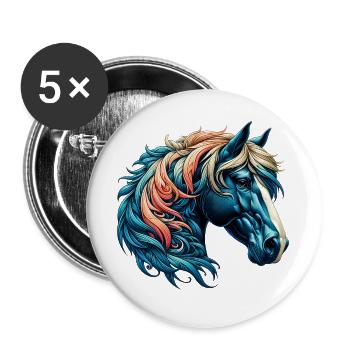 Cheval - Lot de 5 grands badges (56 mm) - blanc - Devant
