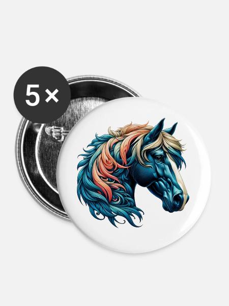 Pferd - Buttons groß 56 mm (5er Pack) - Weiß