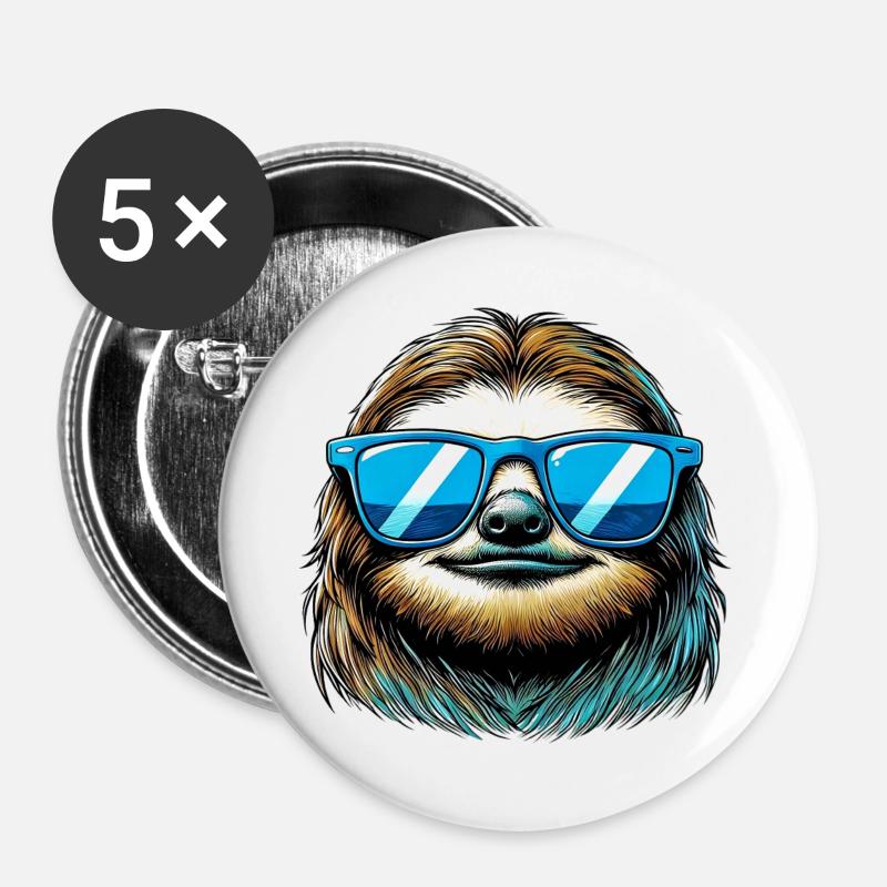 Faultier - Buttons groß 56 mm (5er Pack) - Weiß
