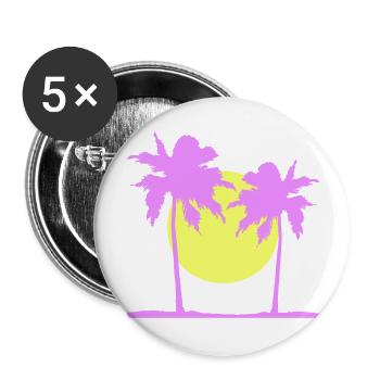 Deux Palmiers Île Soleil Coucher De Soleil Rond Rose - Lot de 5 grands badges (56 mm) - blanc - Devant