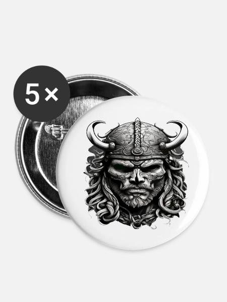 Wikinger Schädel - Buttons groß 56 mm (5er Pack) - Weiß