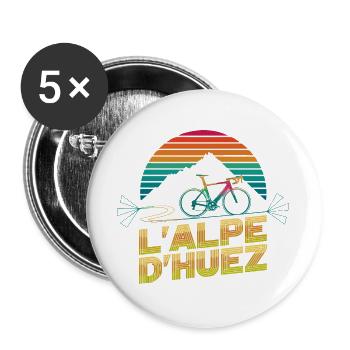 L'Alpe d'Huez Retro Cycling - Buttons large 2.2''/56 mm (5-pack) - white - Front