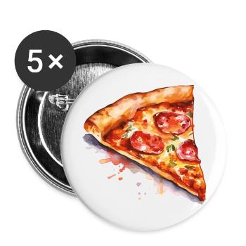 pizza - Lot de 5 grands badges (56 mm) - blanc - Devant