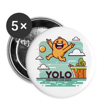 Design "Leap of Joy" YOLO - Buttons large 2.2''/56 mm (5-pack) - white - Front