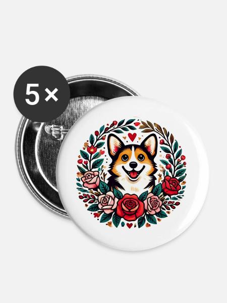 Corgi - Buttons groß 56 mm (5er Pack) - Weiß