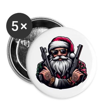 Gangster Santa mit zwei Pistolen - Buttons groß 56 mm (5er Pack) - Weiß - Vorne
