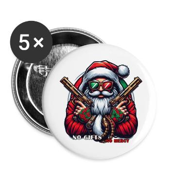 Gangster Santa mit Pistolen und lustigem Spruch - Buttons groß 56 mm (5er Pack) - Weiß - Vorne