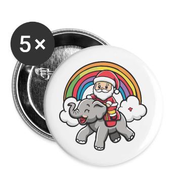 Mammut Weihnachtsmann Regenbogen - Buttons groß 56 mm (5er Pack) - Weiß - Vorne
